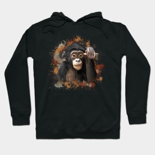 Baby Chimpanzee Abstract Paint Splatter Design in Warm Earth Tones Hoodie